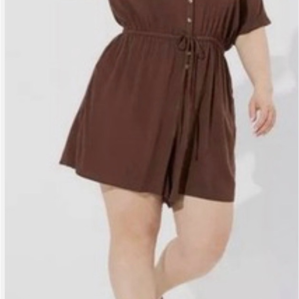 Torrid Brown Romper Size 1 Button Front Short Sleeve Plus Size